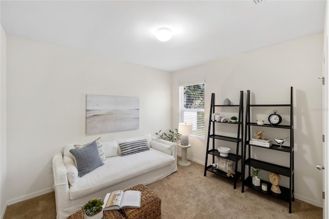 living area with light colored carpet