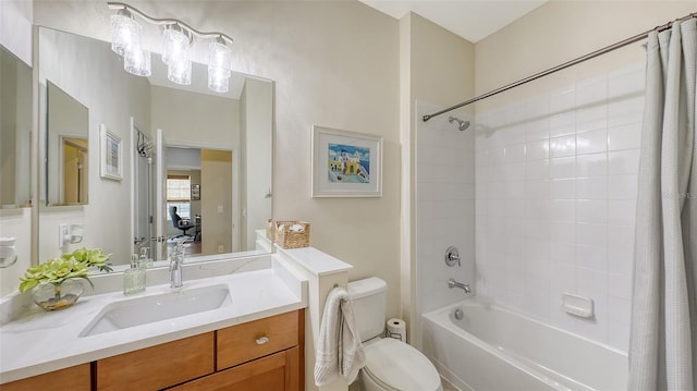 full bathroom with vanity, toilet, and shower / bath combo with shower curtain