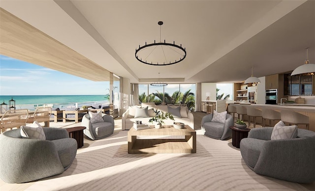 lobby with a beach view and a water view