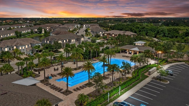 view of aerial view at dusk