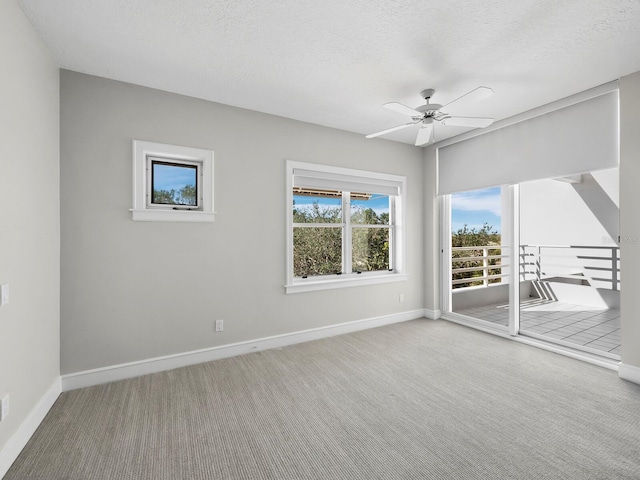 spare room with carpet flooring, a textured ceiling, and ceiling fan