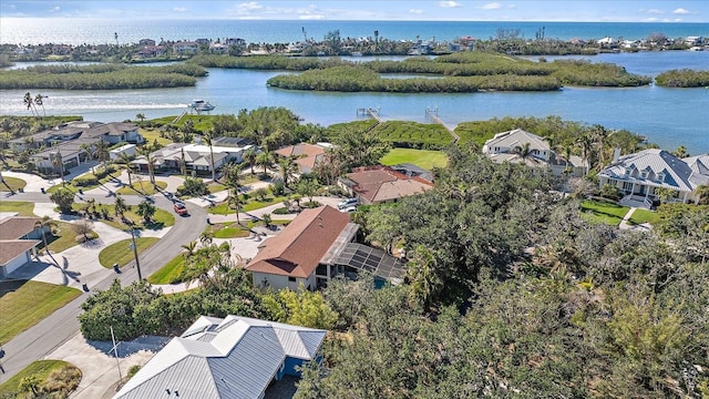 aerial view with a water view