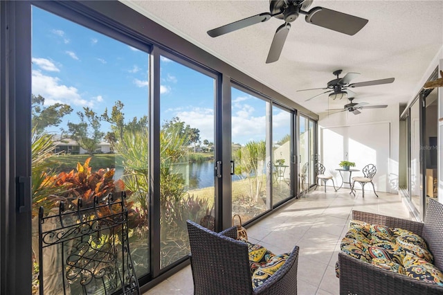 sunroom with a water view