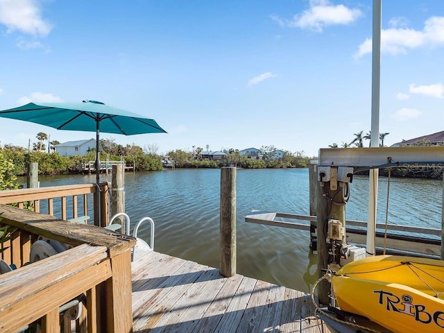 dock area featuring a water view