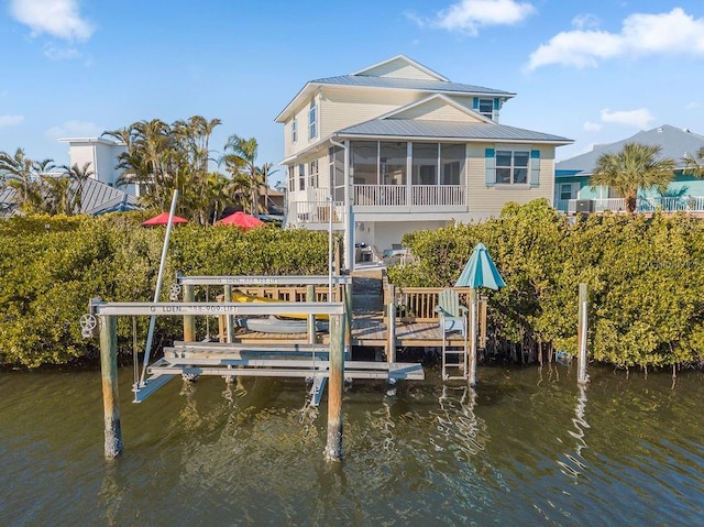 view of dock with a water view