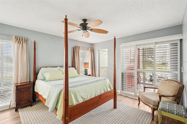 bedroom featuring multiple windows, a spacious closet, and ceiling fan