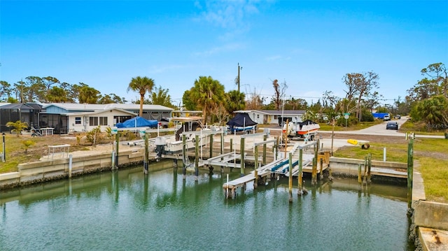 dock area with a water view