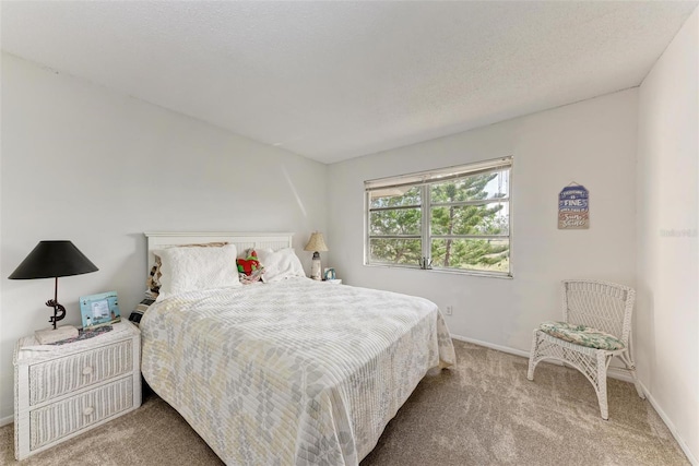 bedroom with carpet floors and a textured ceiling