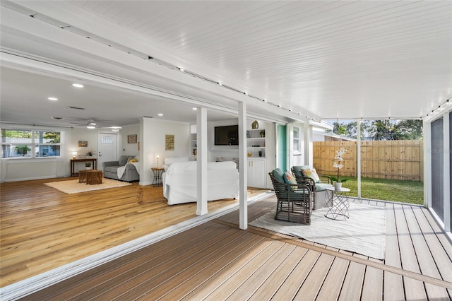 wooden deck featuring fence