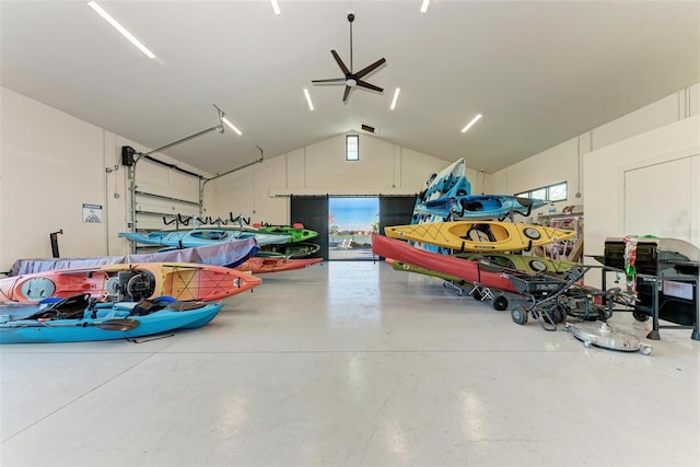 garage featuring ceiling fan