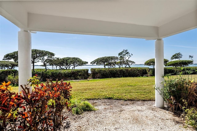 view of yard with a water view