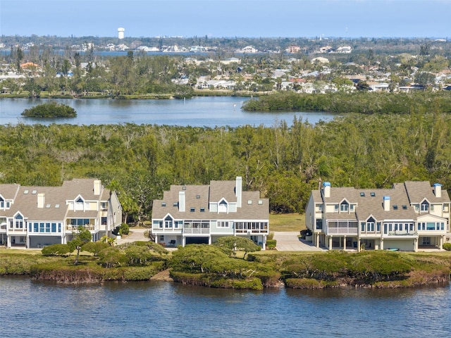 bird's eye view featuring a water view