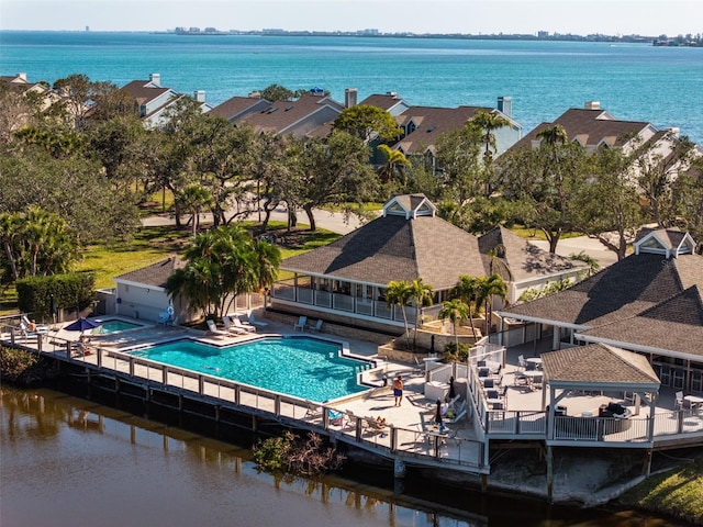 aerial view with a water view