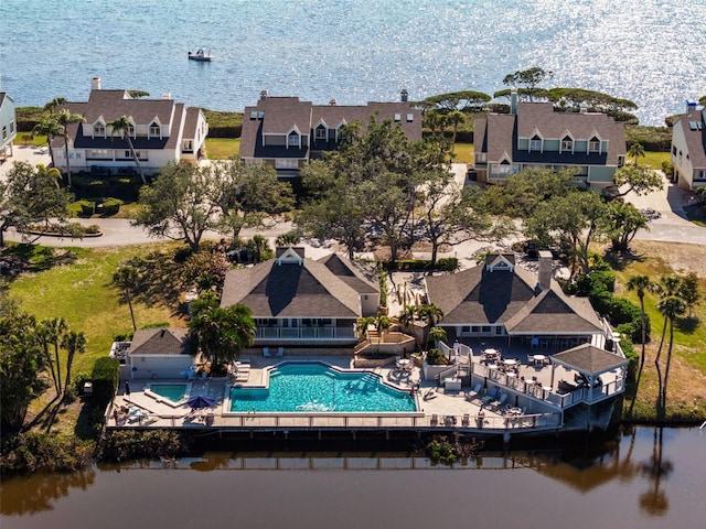 aerial view with a water view