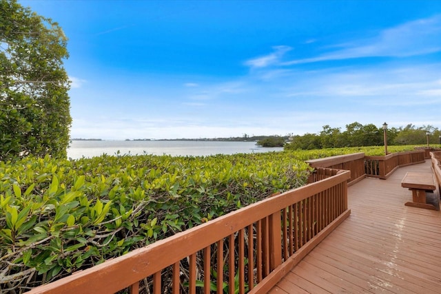 deck with a water view