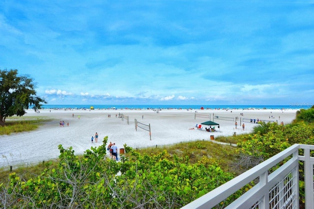 view of water feature with a view of the beach