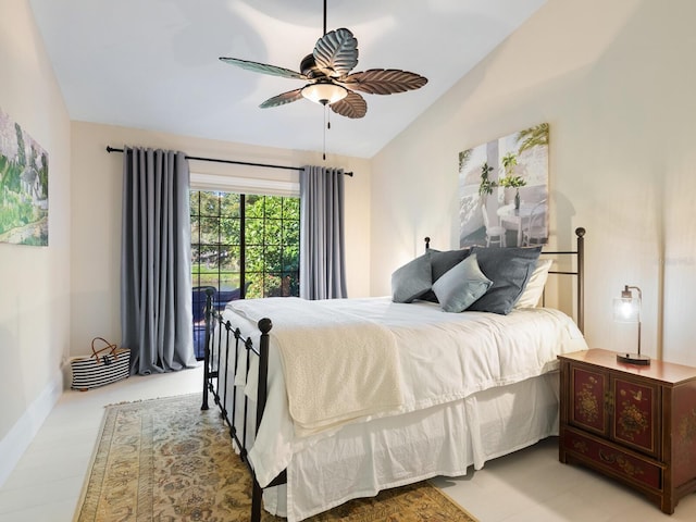 bedroom with vaulted ceiling and ceiling fan