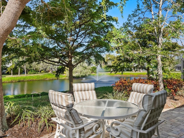 view of patio / terrace with a water view