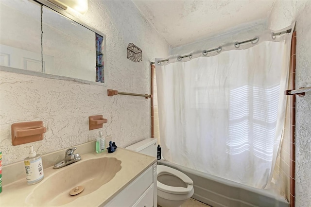 full bathroom with vanity, toilet, and shower / tub combo