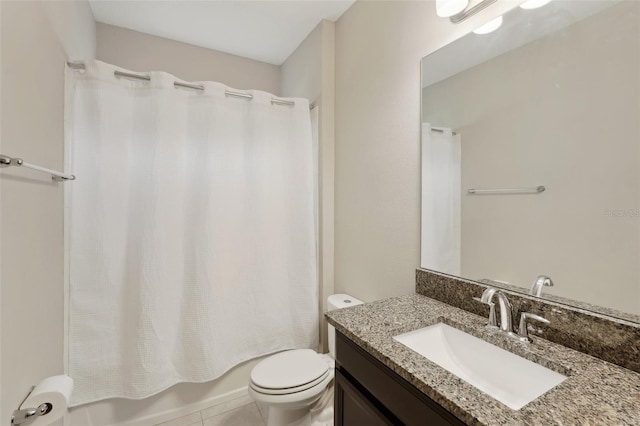 full bathroom with vanity, toilet, tile patterned flooring, and shower / bath combo