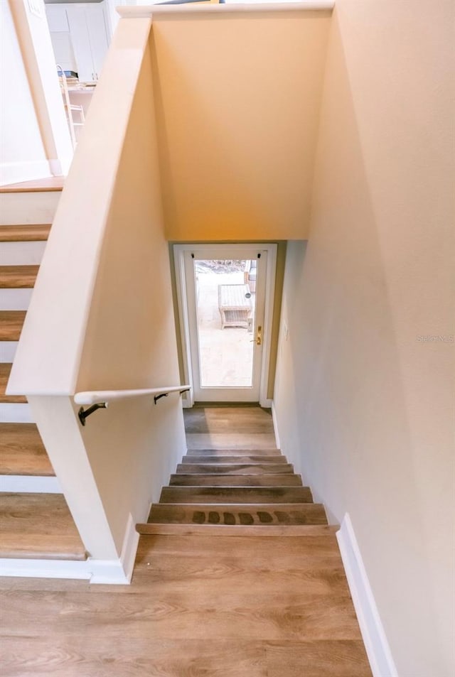 stairs with wood-type flooring