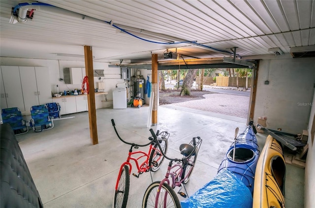 garage with a garage door opener