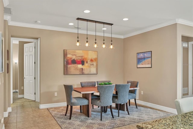 tiled dining area with ornamental molding