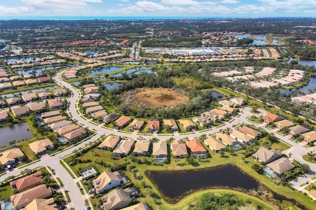 aerial view with a water view