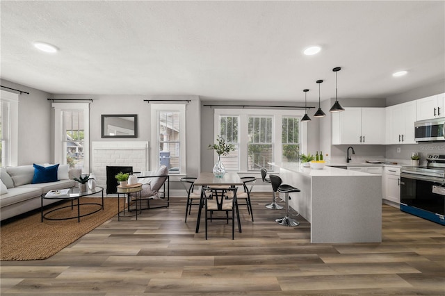 1010 E Lake Ave, Tampa, FL 33605 - kitchen featuring appliances with stainless steel finishes, plenty of natural light, recessed lighting, light countertops, and white cabinetry