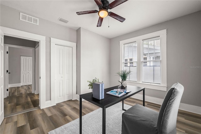 1010 E Lake Ave, Tampa, FL 33605 - home office featuring wood finished floors, baseboards, and a ceiling fan
