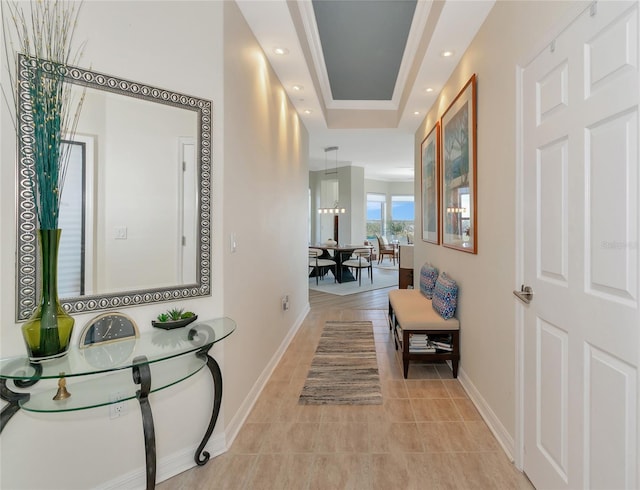 hallway with light tile patterned flooring