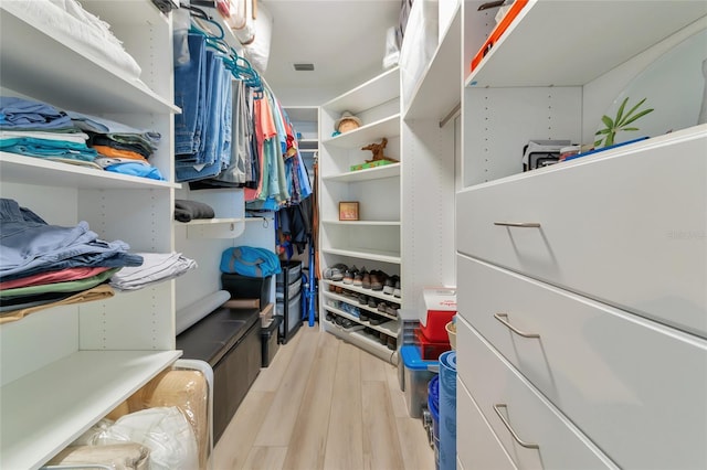 spacious closet with light hardwood / wood-style flooring