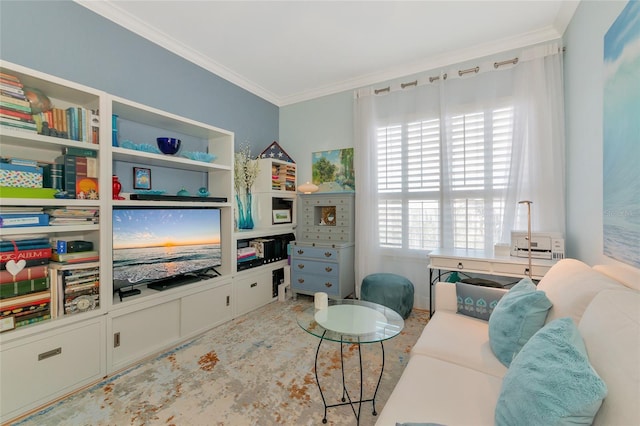 living room featuring ornamental molding