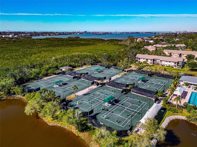 bird's eye view featuring a water view