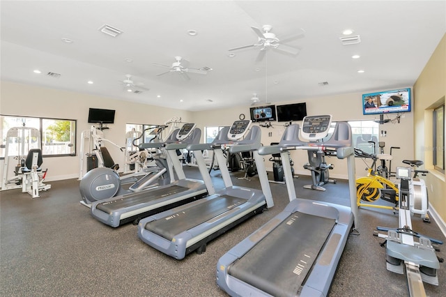 gym with ceiling fan