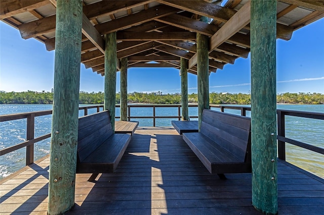 dock area with a water view