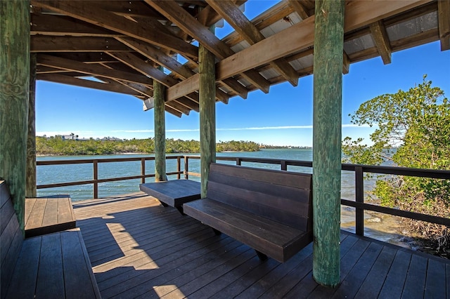 view of dock featuring a deck with water view