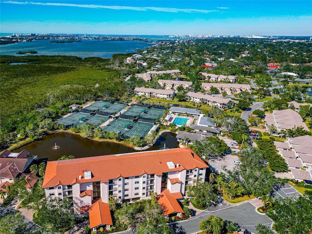 bird's eye view featuring a water view