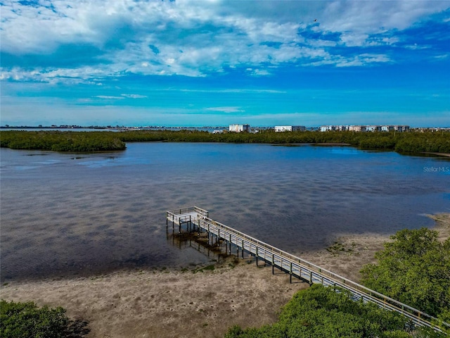 view of dock with a water view