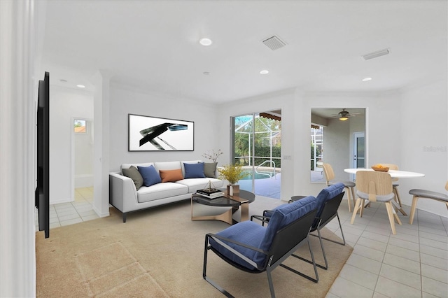 living room with light tile patterned floors