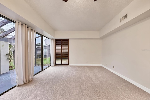 carpeted spare room featuring a textured ceiling