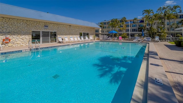 view of swimming pool featuring a patio area