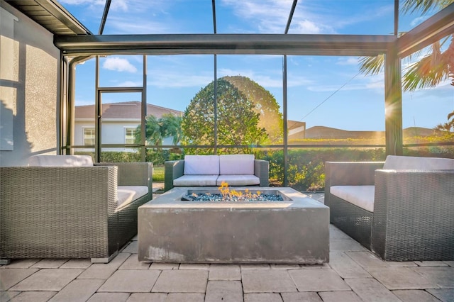 sunroom / solarium featuring a mountain view