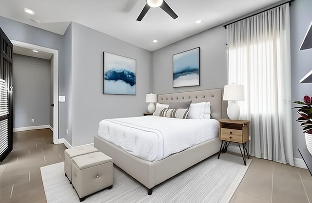 5607 Tidewater Preserve Blvd, Bradenton, FL 34208 - bedroom with light tile patterned floors, recessed lighting, and ceiling fan
