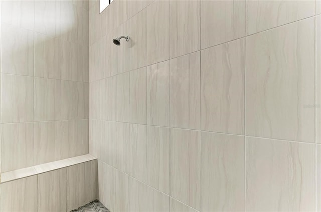 interior details featuring a tile shower