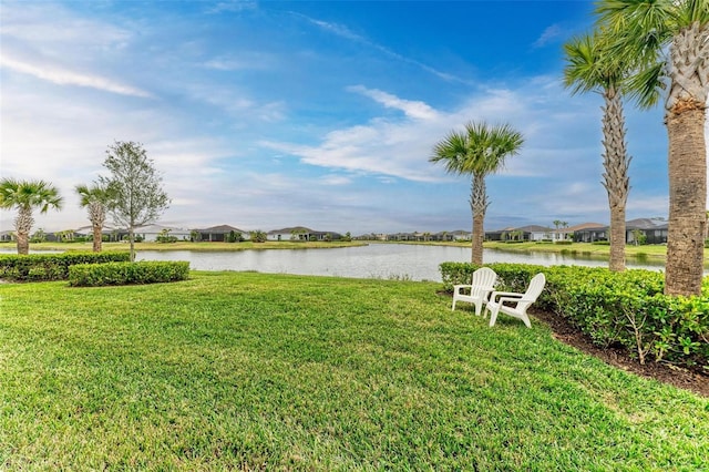 view of yard with a water view