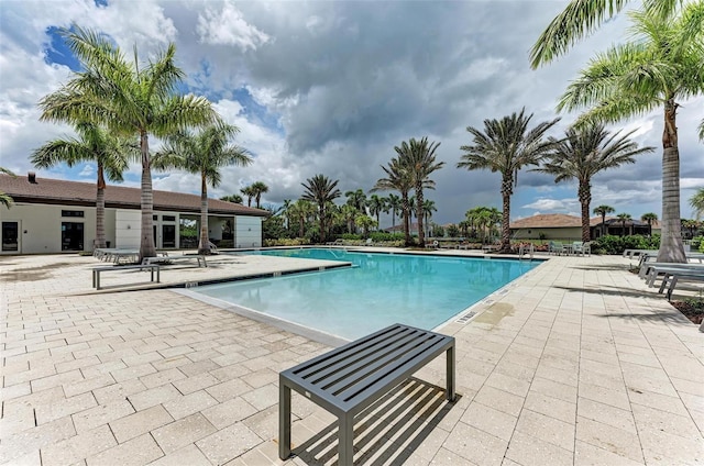 view of swimming pool with a patio area