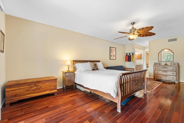 bedroom featuring hardwood / wood-style flooring and ceiling fan