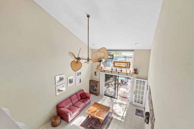 living room featuring light tile patterned floors