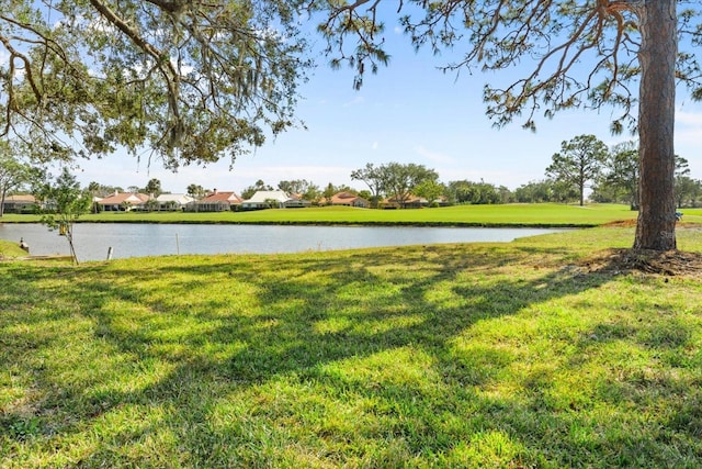 view of yard with a water view